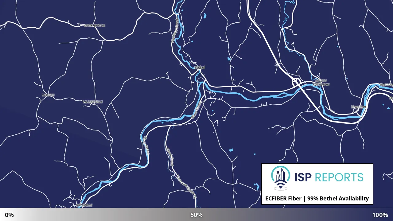Bethel, VT map of internet availability