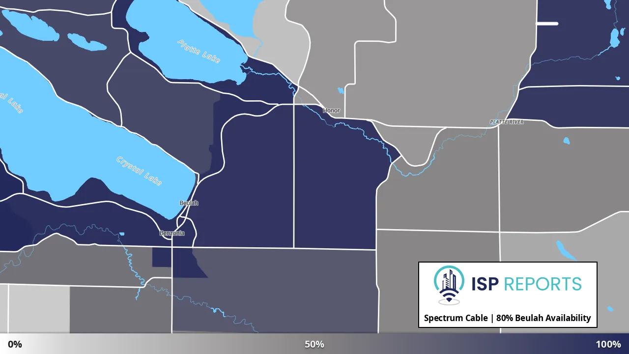 Beulah, MI map of internet availability