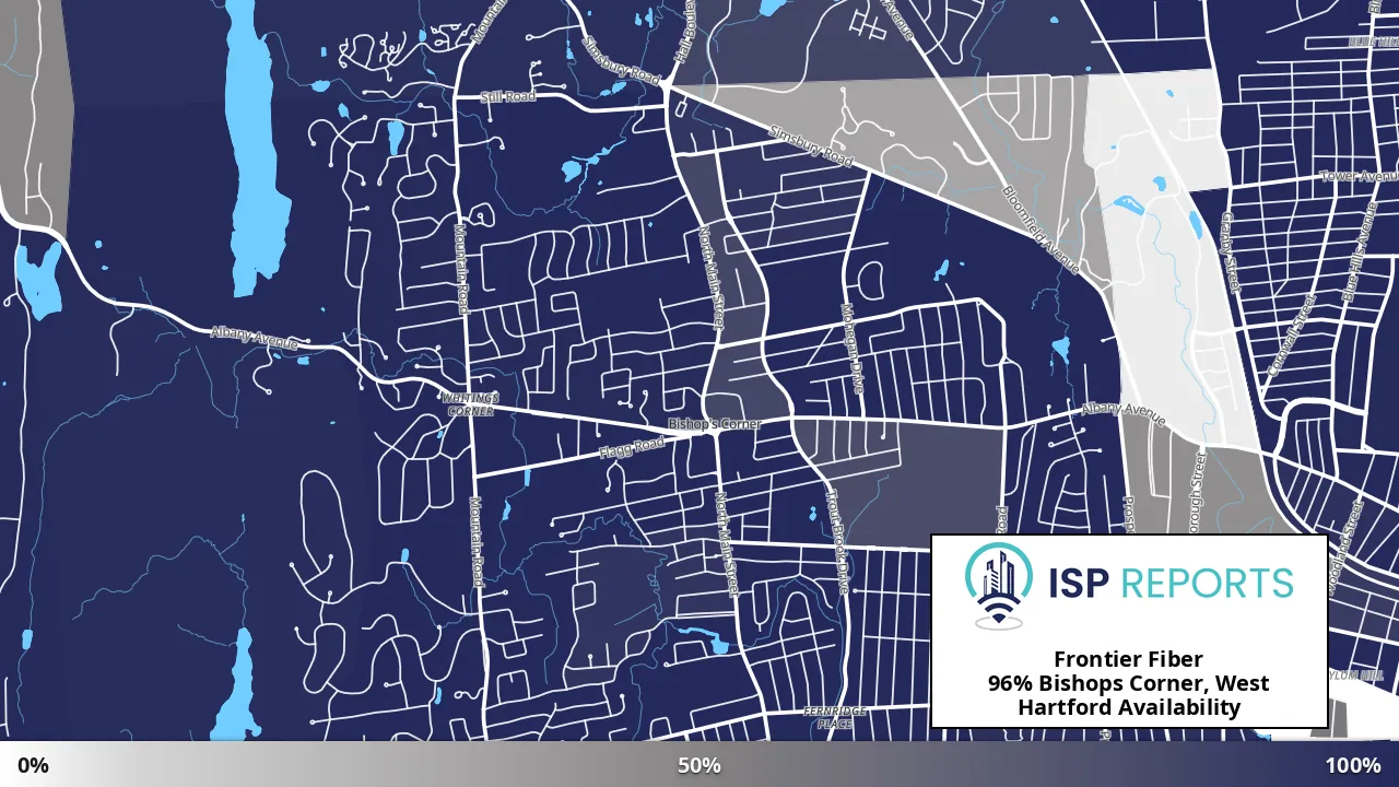 Bishops Corner, West Hartford, CT map of internet availability