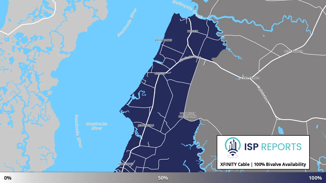 Bivalve, MD map of internet availability