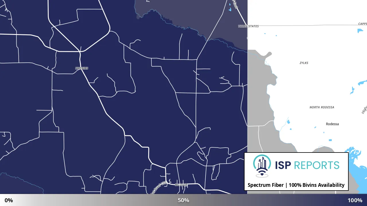 Bivins, TX map of internet availability