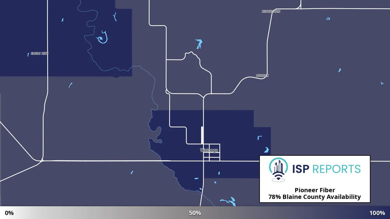 Blaine County, OK map of internet availability