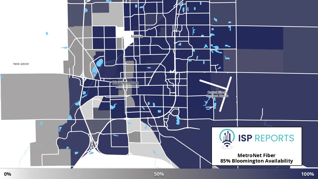 Bloomington, IL map of internet availability