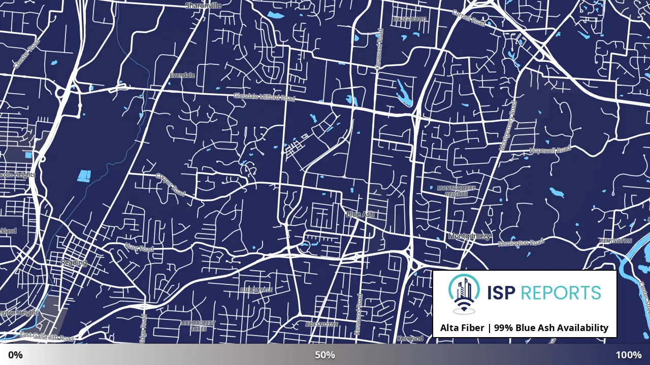 Blue Ash, OH map of internet availability