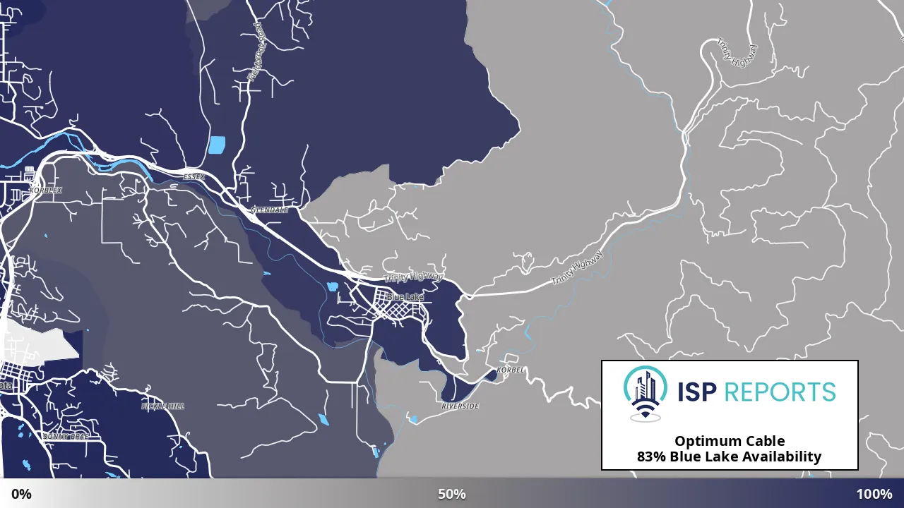 Blue Lake, CA map of internet availability