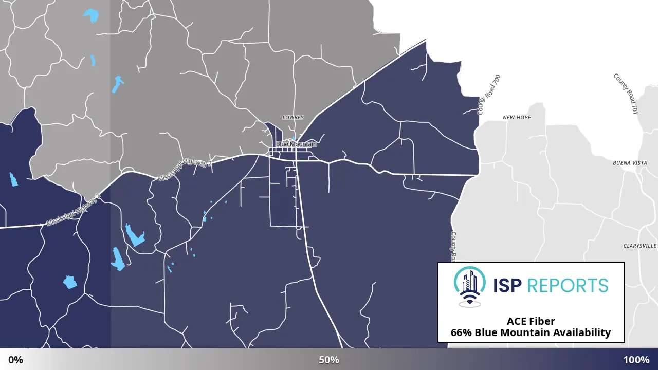 Blue Mountain, MS map of internet availability