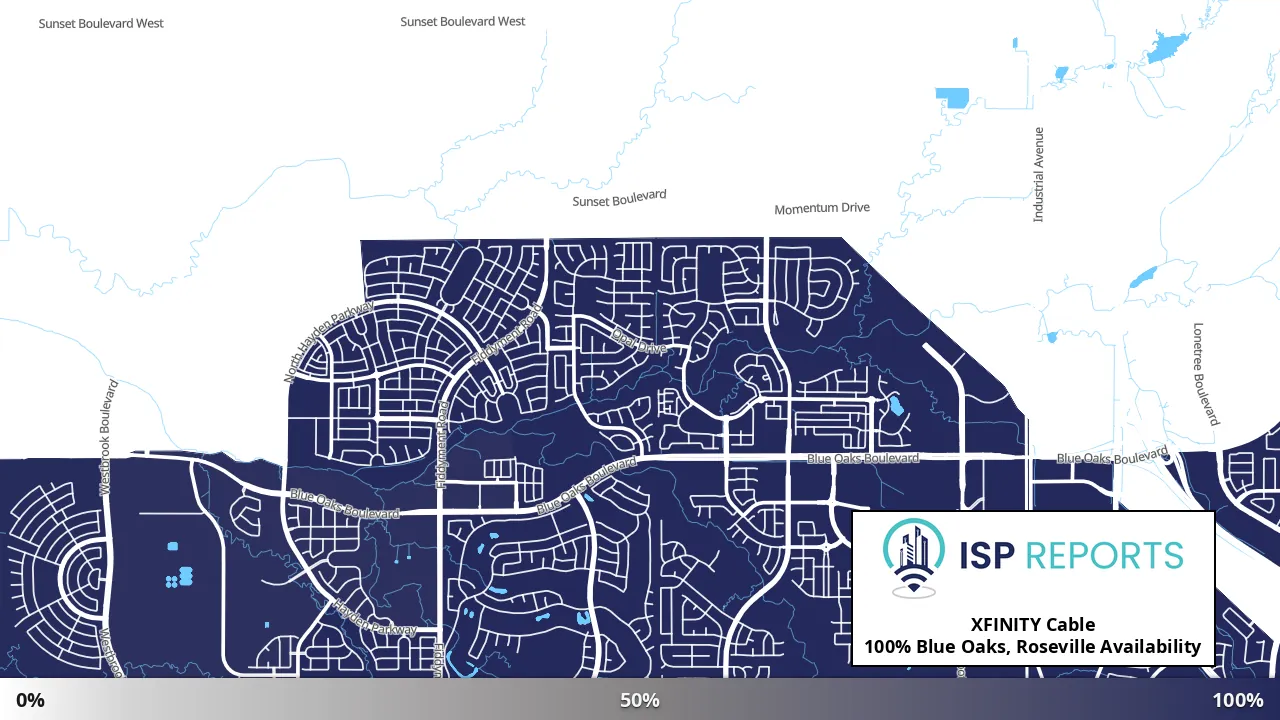 Blue Oaks, Roseville, CA map of internet availability