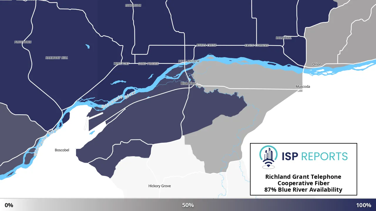 Blue River, WI map of internet availability