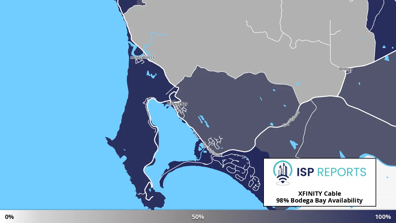Bodega Bay, CA map of internet availability