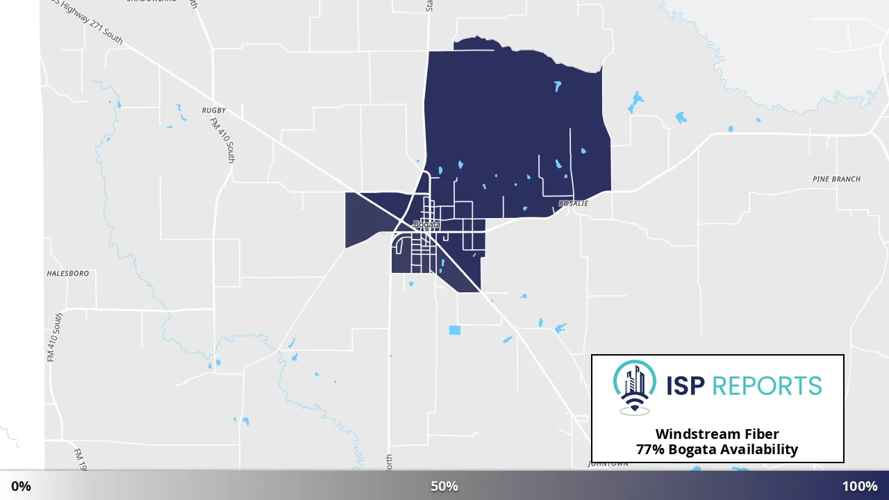 Bogata, TX map of internet availability