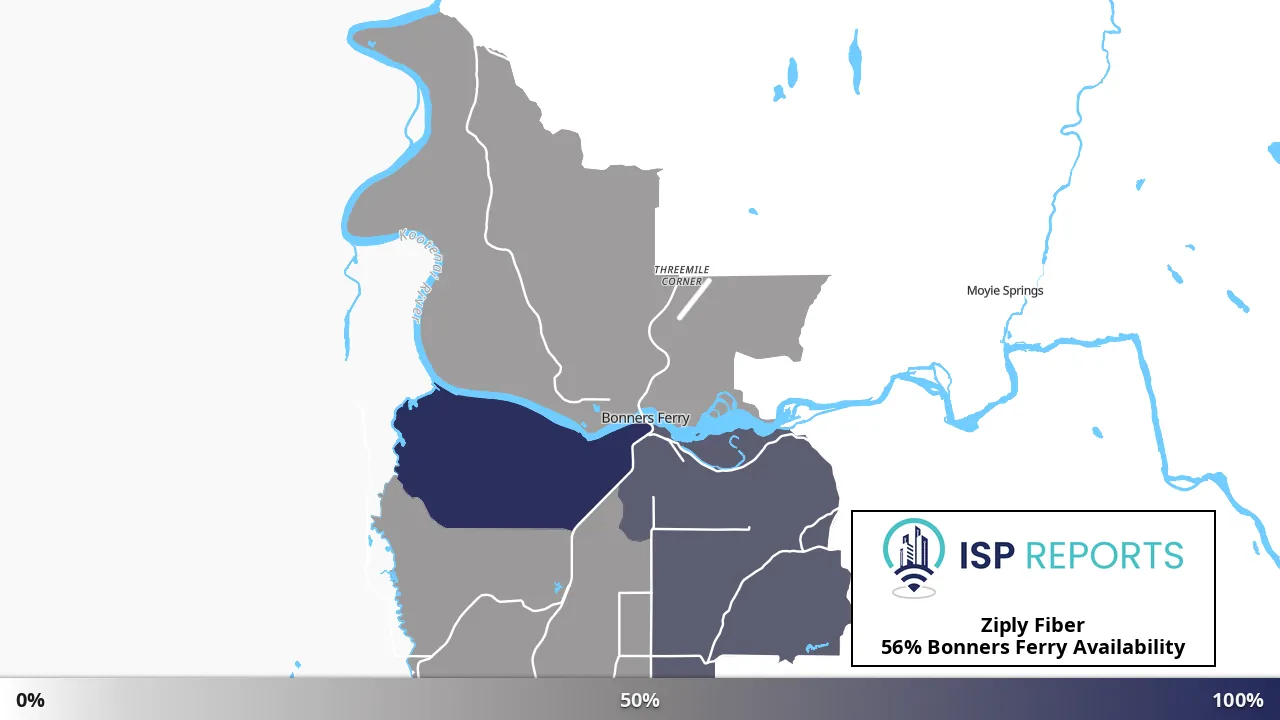 Bonners Ferry, ID map of internet availability