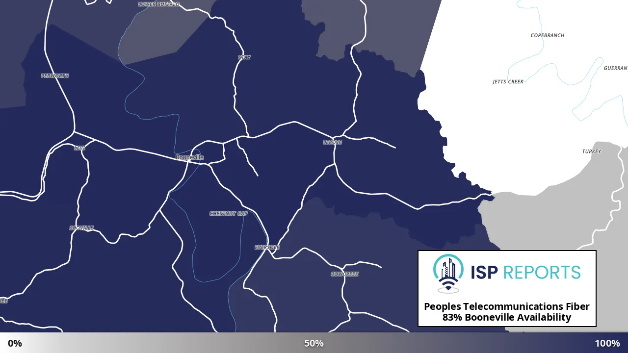 Booneville, KY map of internet availability