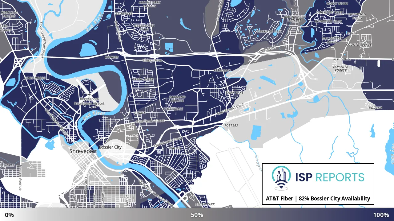 Bossier City, LA map of internet availability