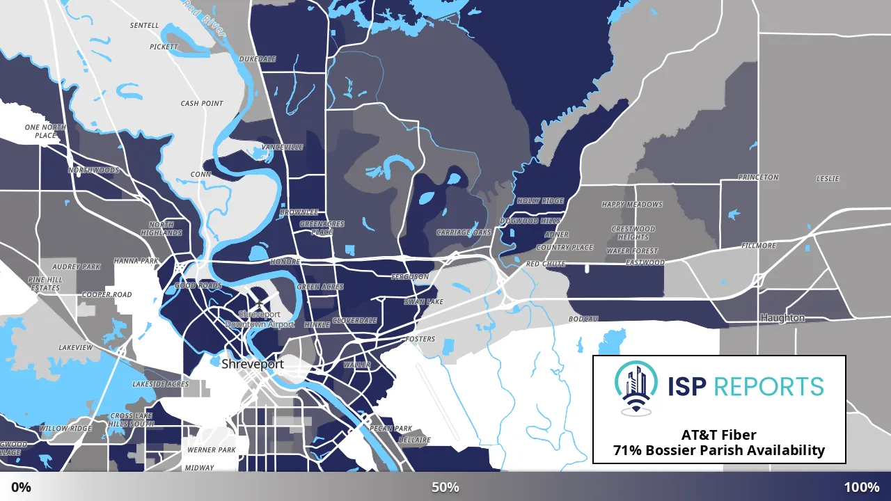 Bossier Parish, LA map of internet availability
