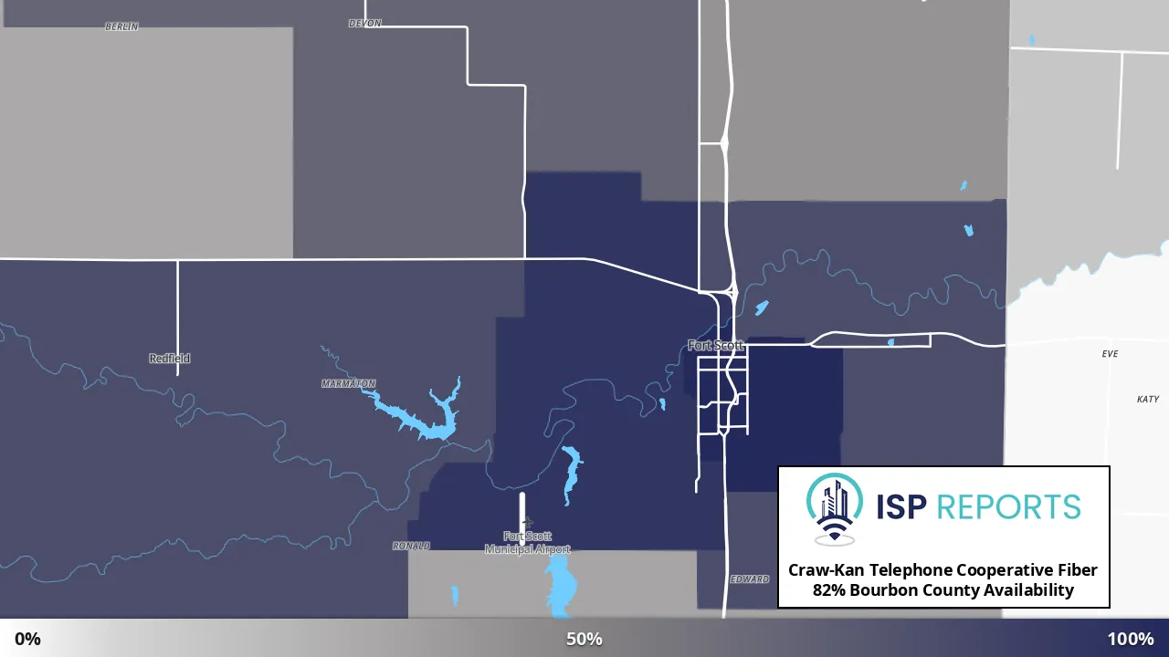 Bourbon County, KS map of internet availability