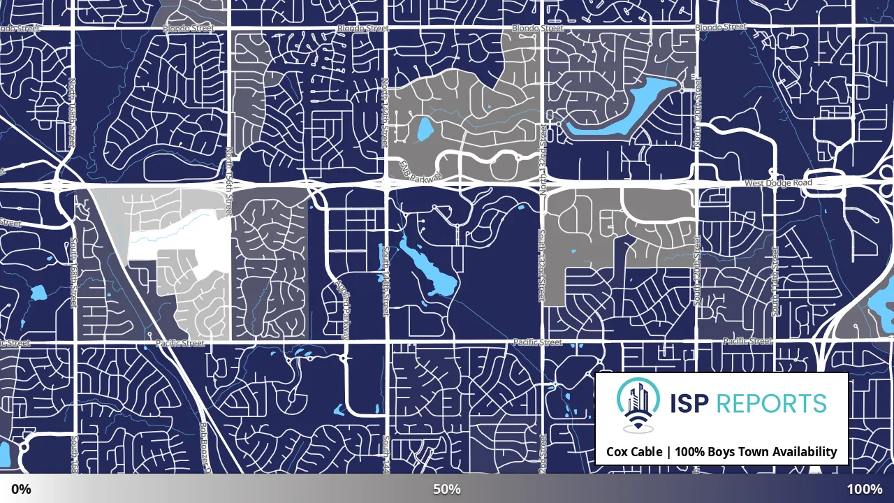 Boys Town, NE map of internet availability