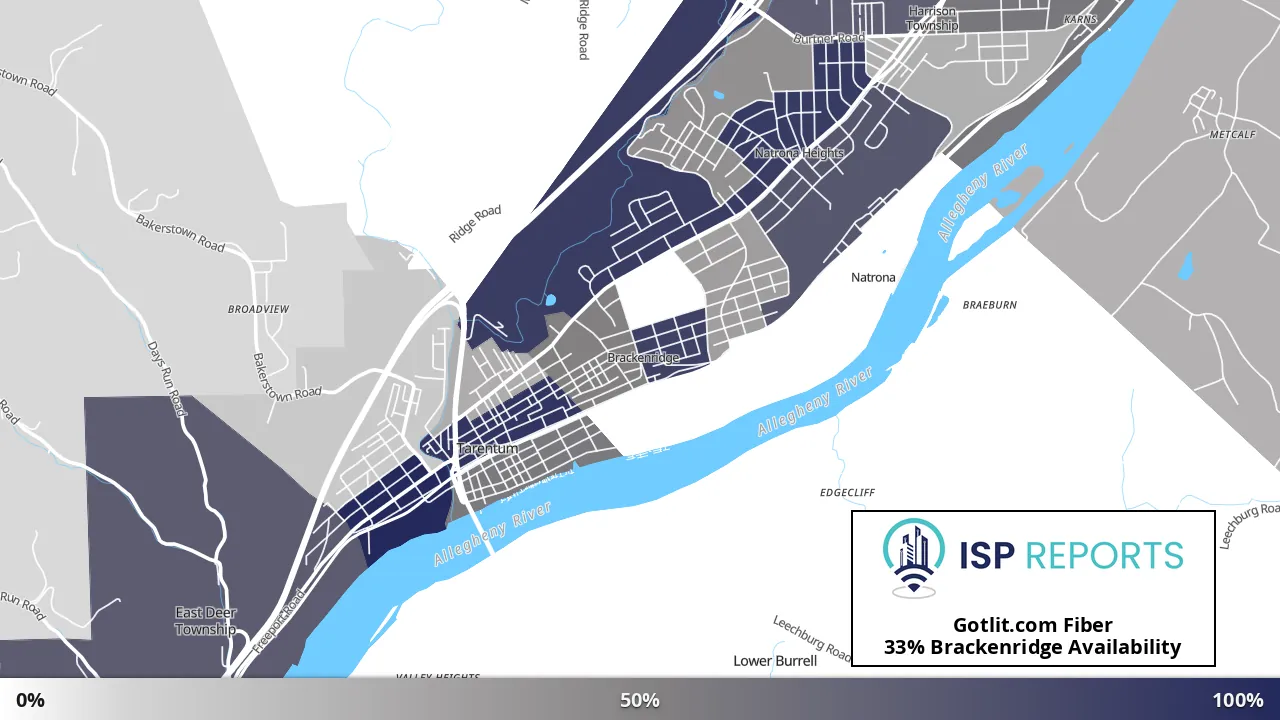 Brackenridge, PA map of internet availability