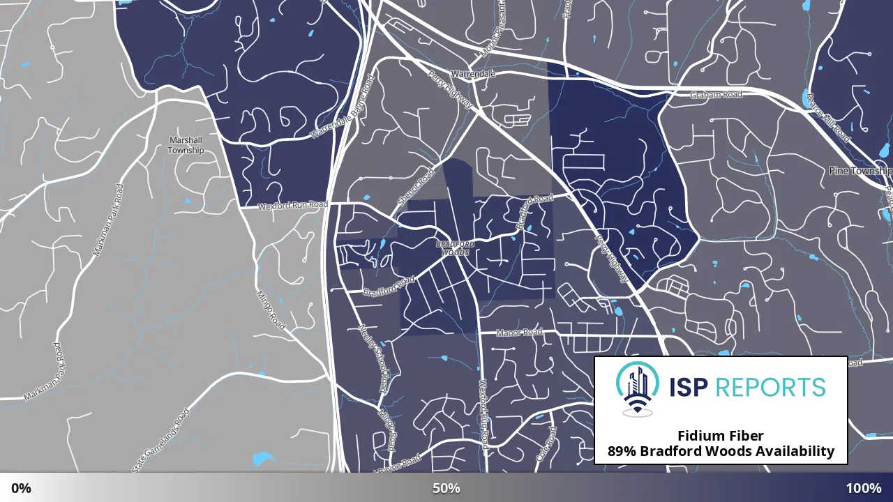 Bradford Woods, PA map of internet availability