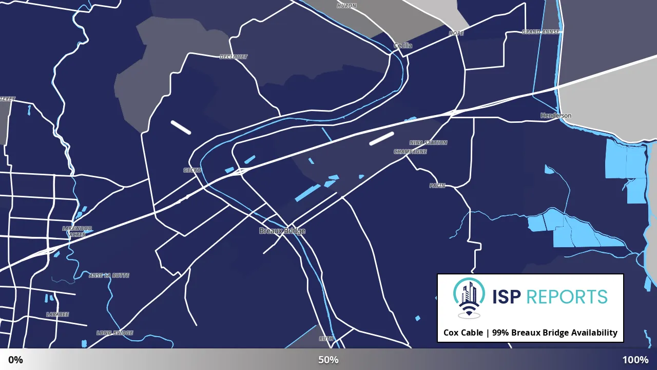 Breaux Bridge, LA map of internet availability