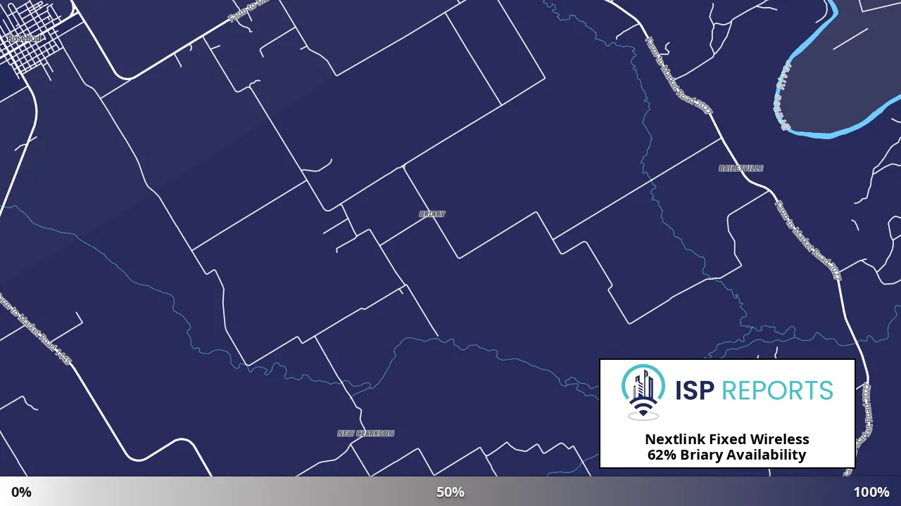 Briary, TX map of internet availability