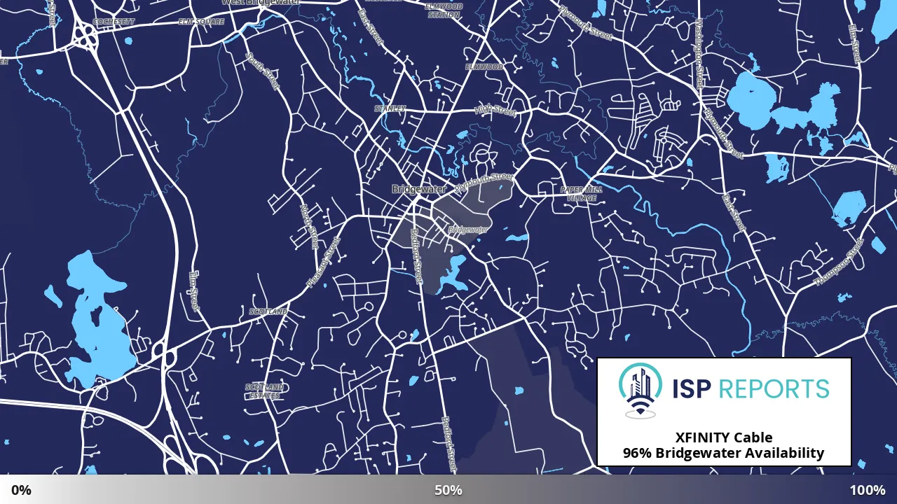 Bridgewater, MA map of internet availability