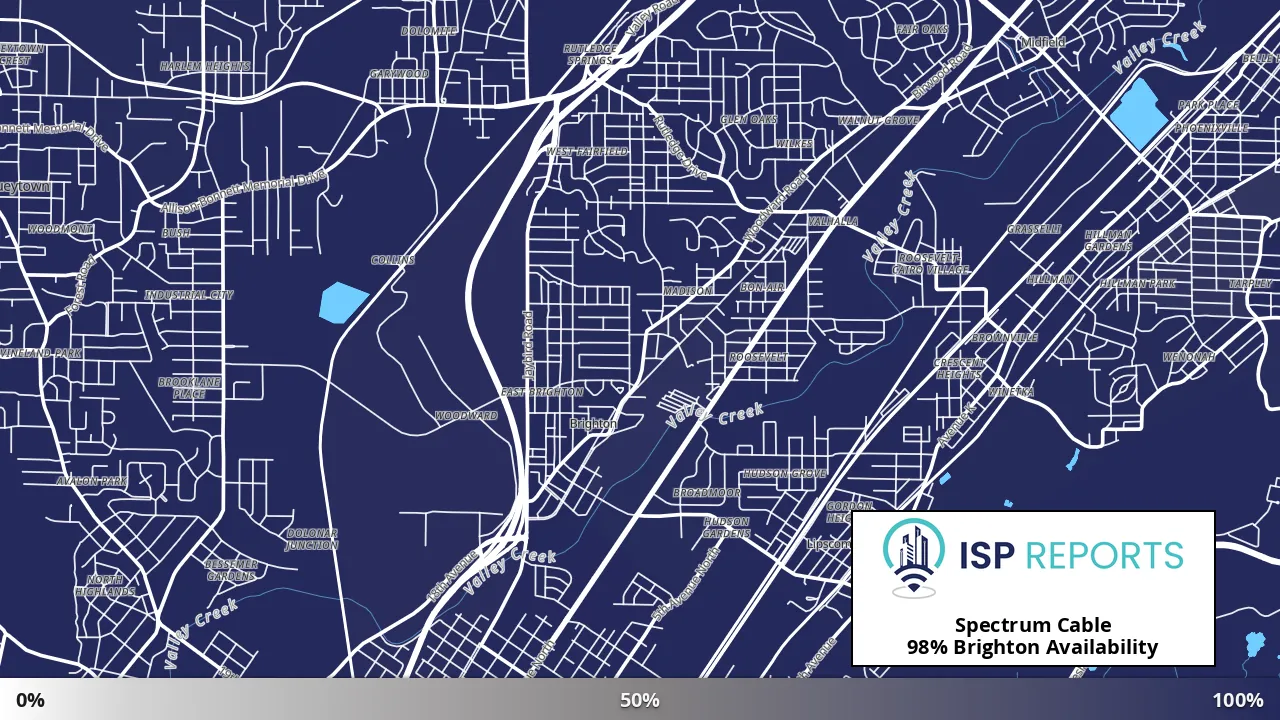 Brighton, AL map of internet availability