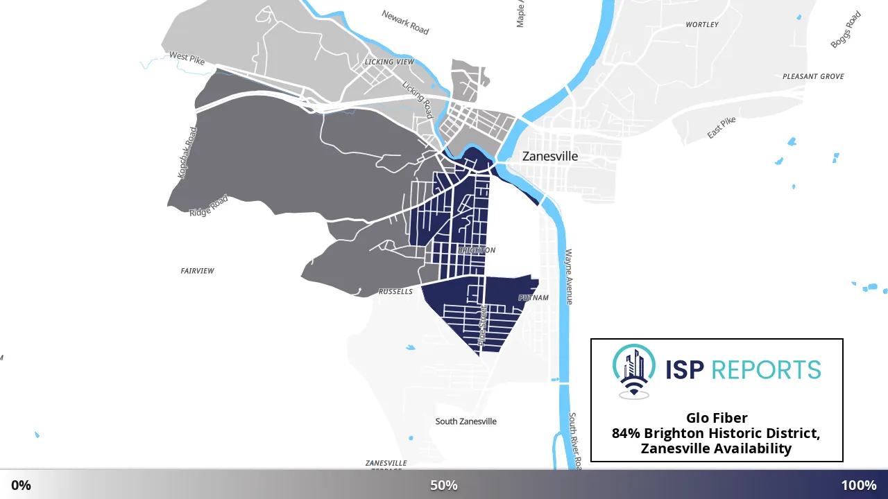Brighton Historic District, Zanesville, OH map of internet availability