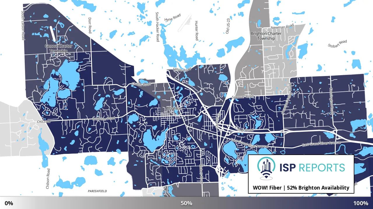 Brighton, MI map of internet availability
