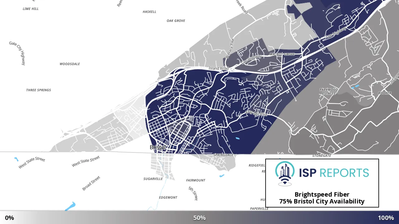 Bristol City, VA map of internet availability