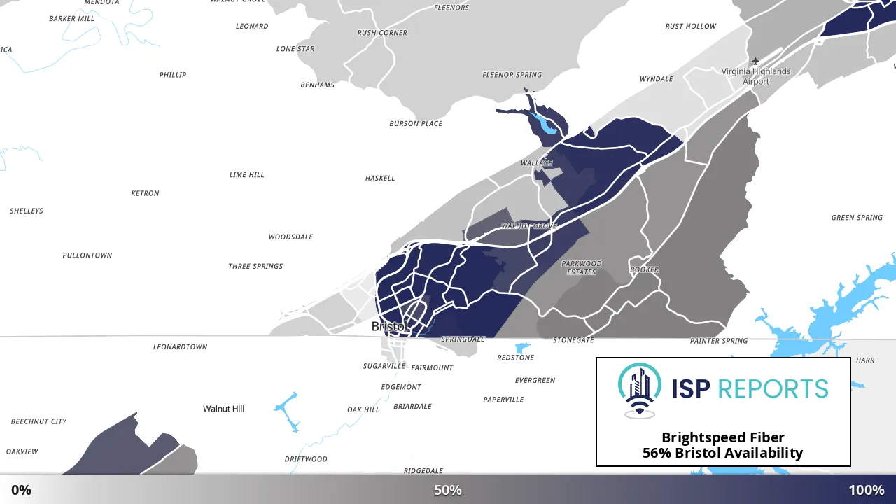 Bristol, VA map of internet availability