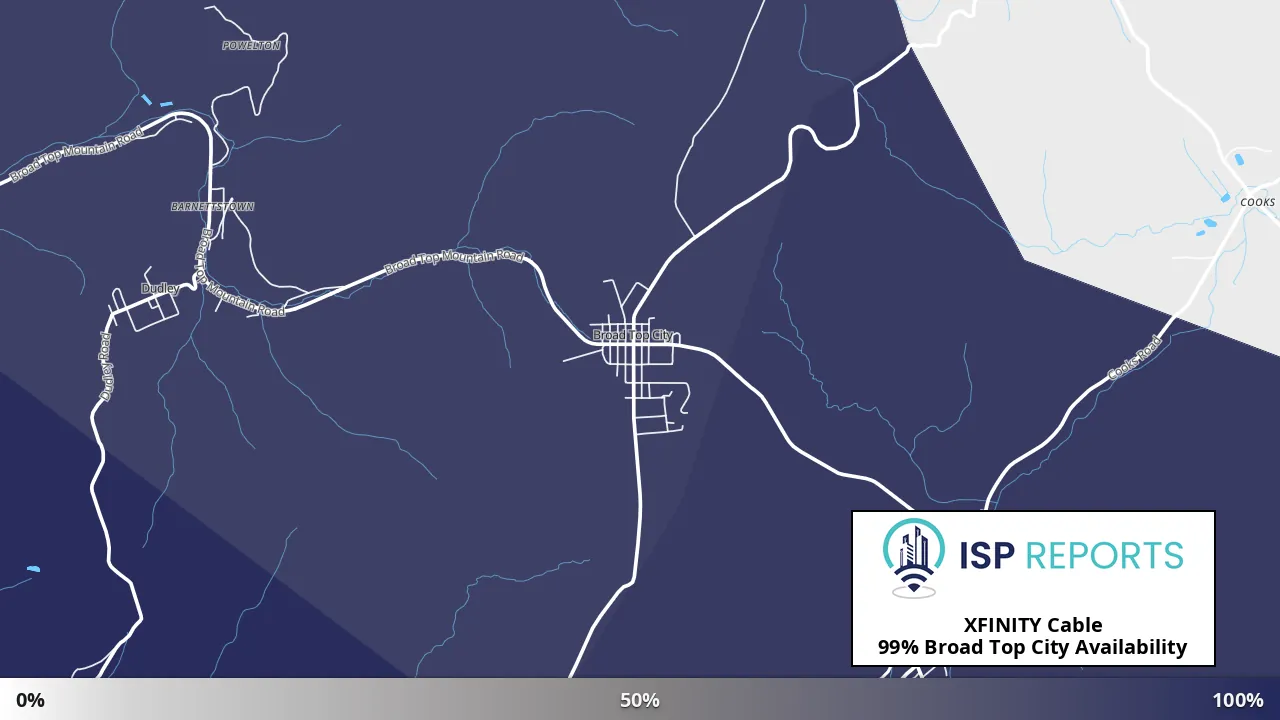 Broad Top City, PA map of internet availability