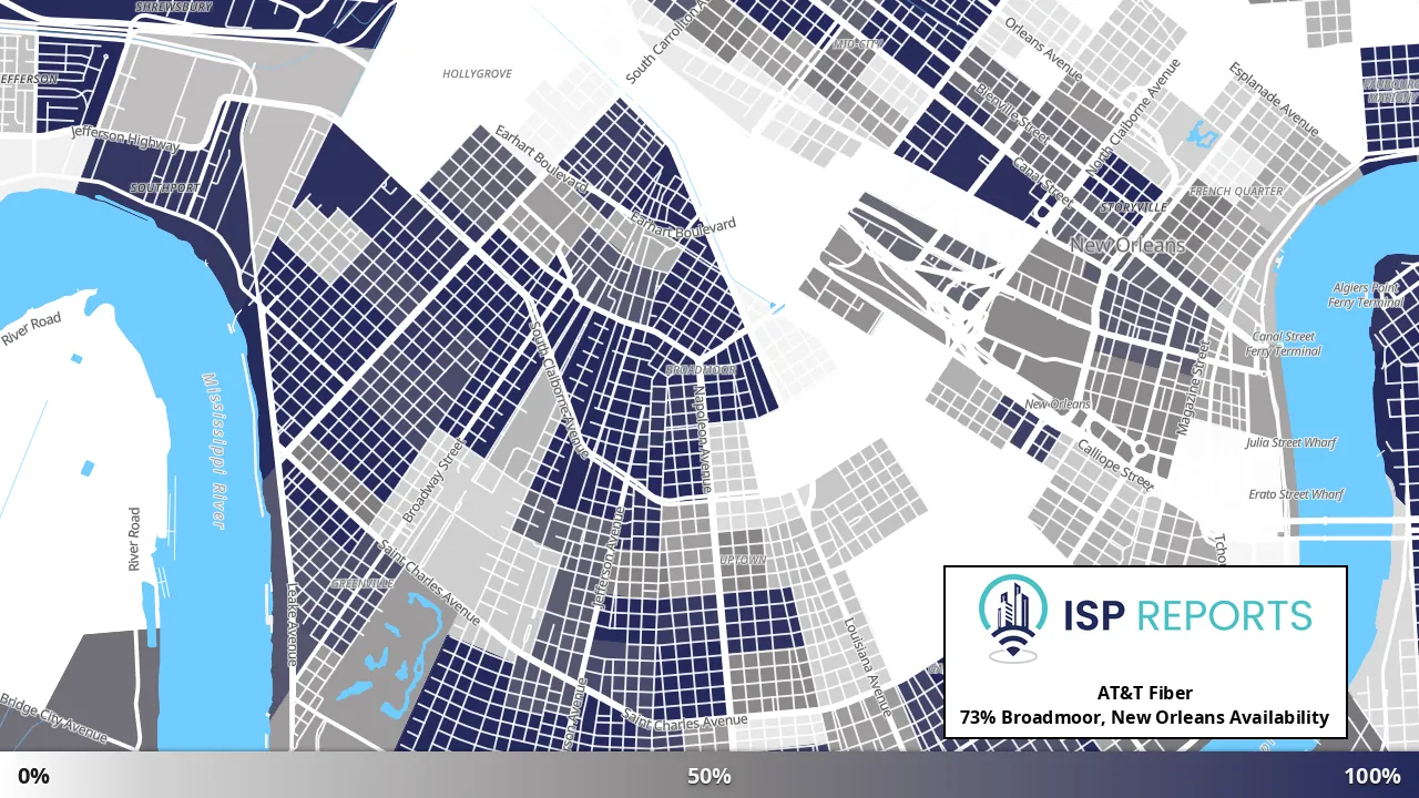 Broadmoor, New Orleans, LA map of internet availability