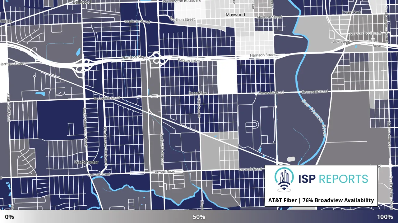 Broadview, IL map of internet availability