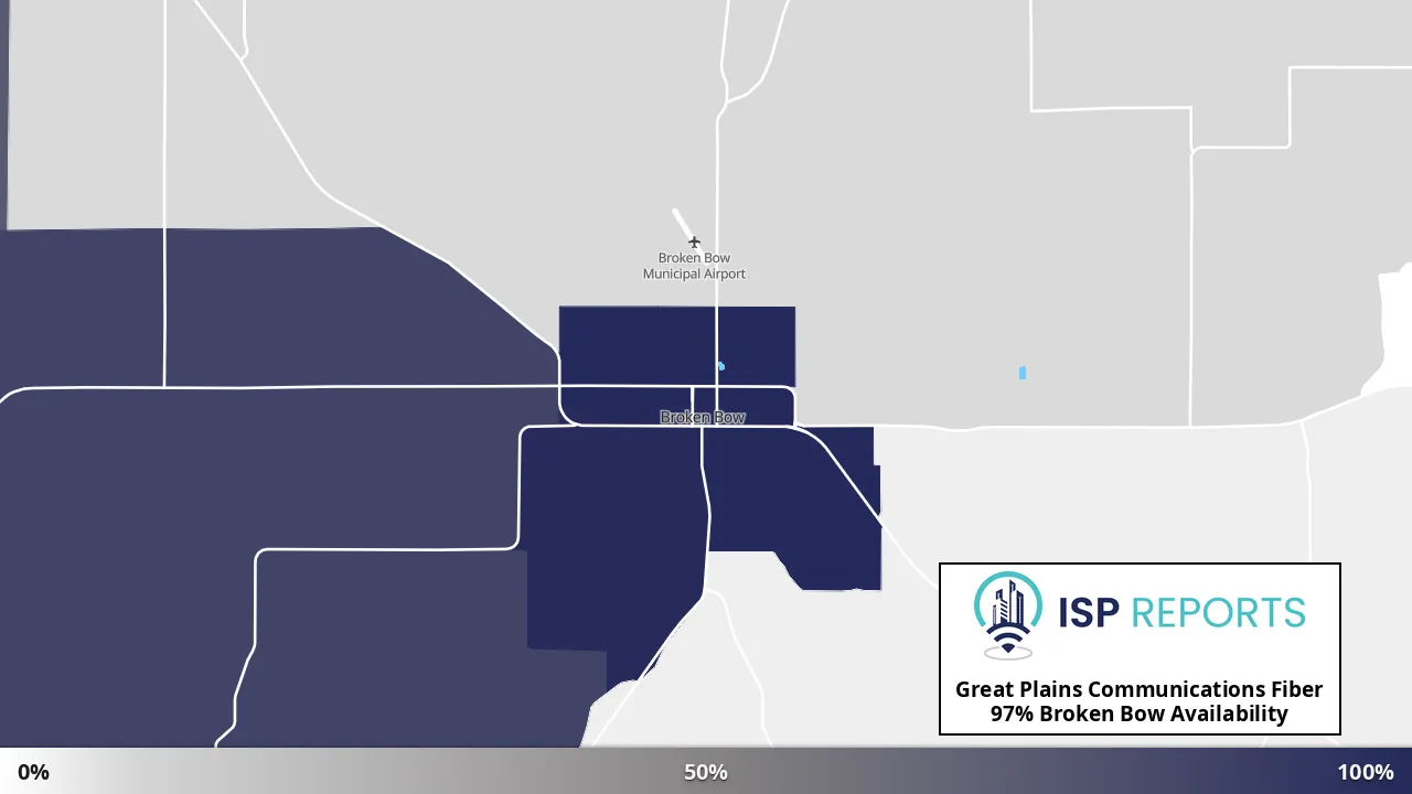 Broken Bow, NE map of internet availability
