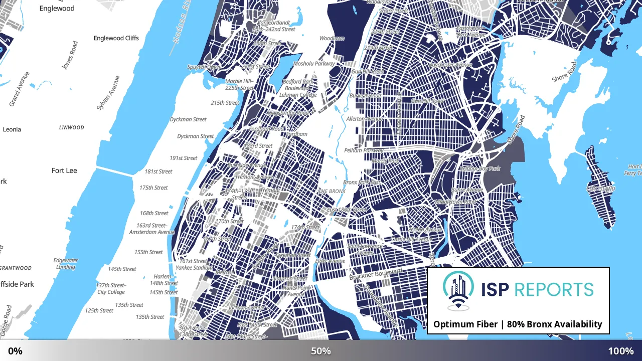Bronx, NY map of internet availability