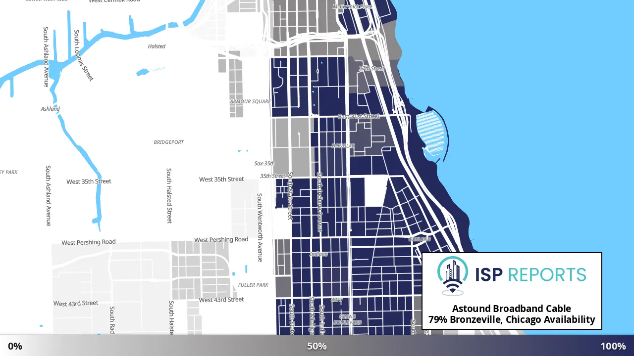 Bronzeville, Chicago, IL map of internet availability
