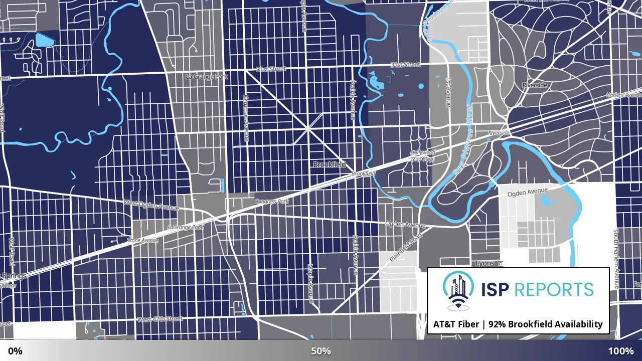 Brookfield, IL map of internet availability