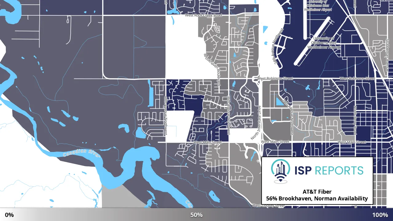 Brookhaven, Norman, OK map of internet availability