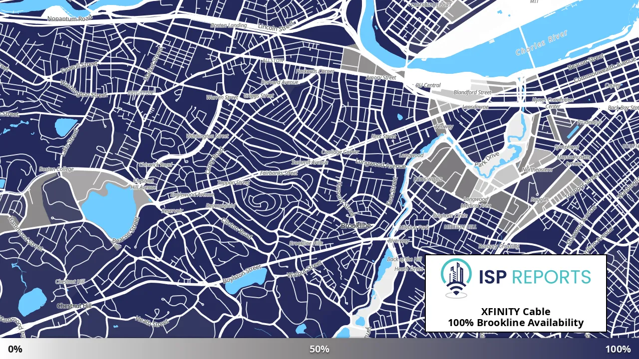 Brookline, MA map of internet availability