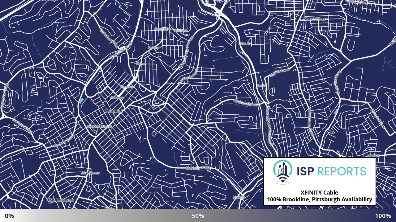 Brookline, Pittsburgh, PA map of internet availability