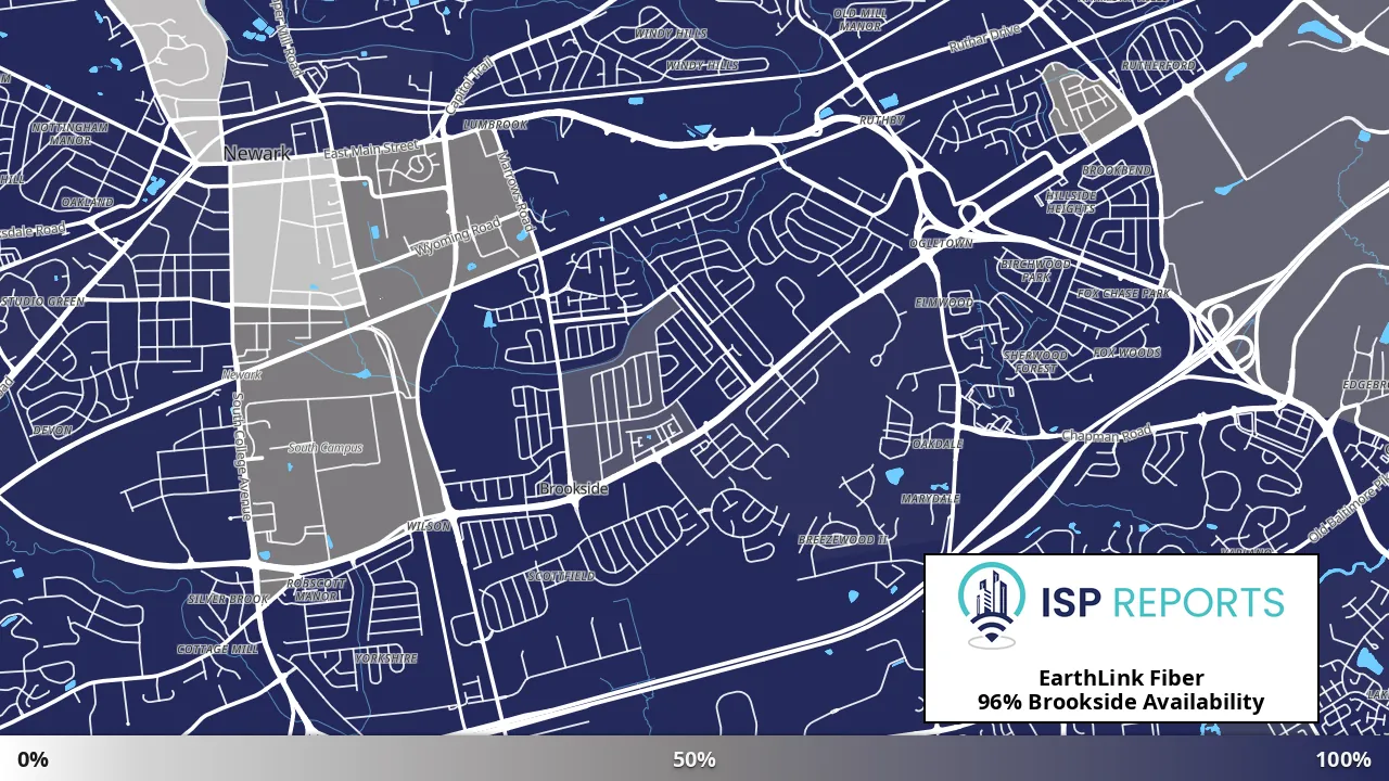 Brookside, DE map of internet availability