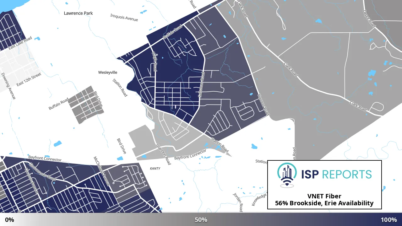 Brookside, Erie, PA map of internet availability