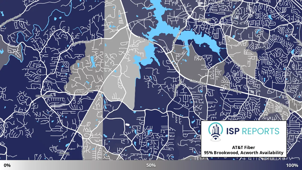 Brookwood, Acworth, GA map of internet availability