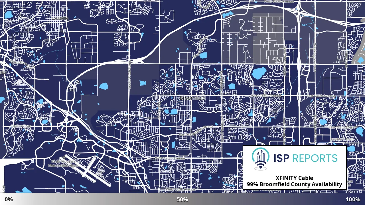 Broomfield County, CO map of internet availability