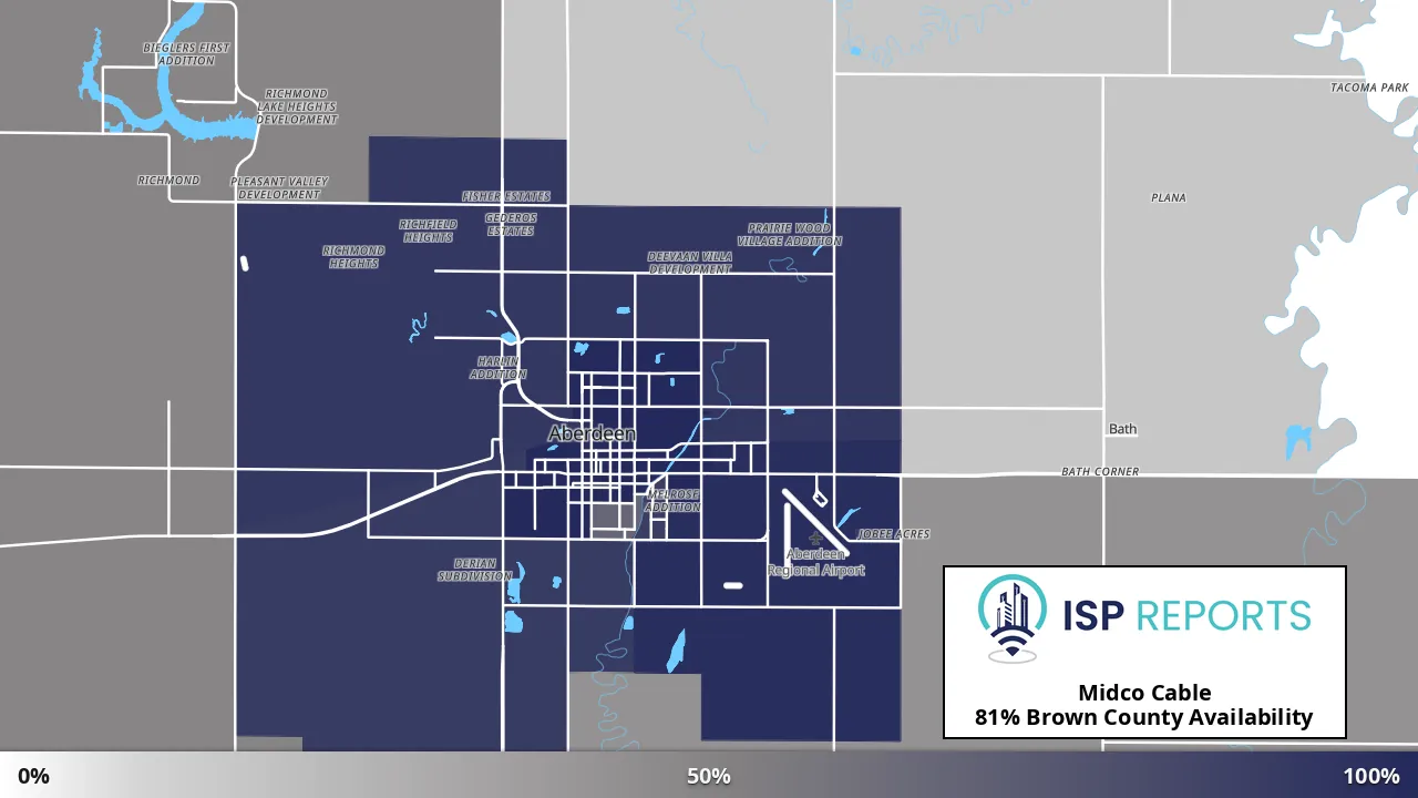 Brown County, SD map of internet availability