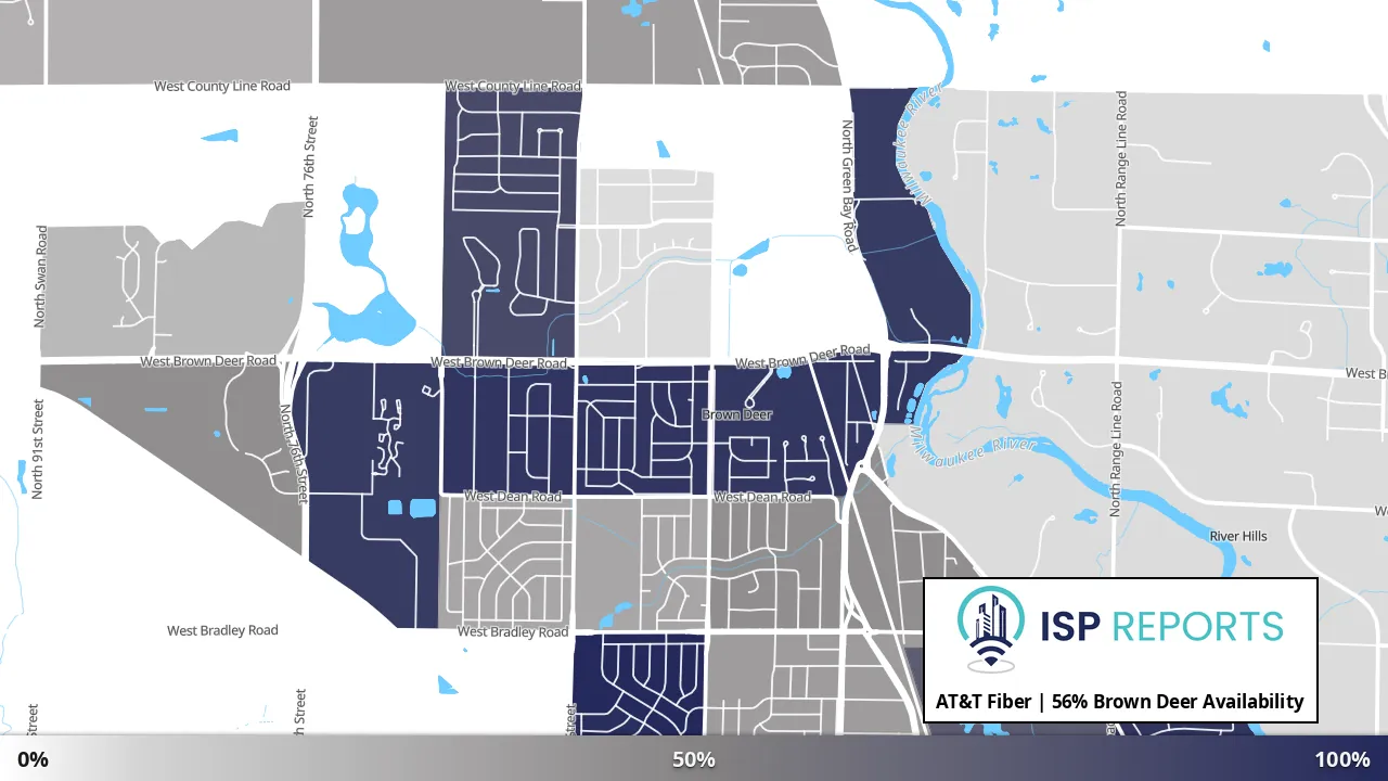 Brown Deer, WI map of internet availability