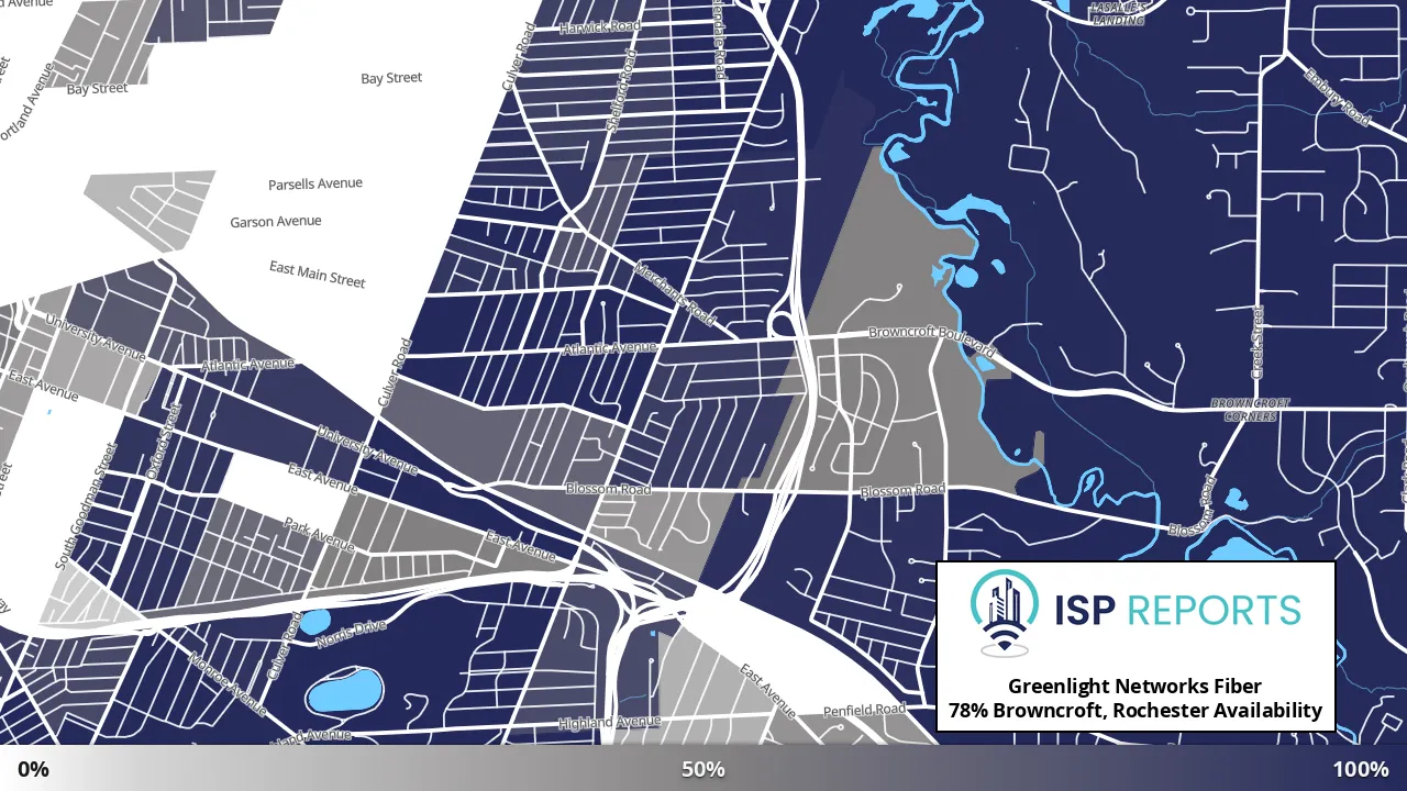 Browncroft, Rochester, NY map of internet availability