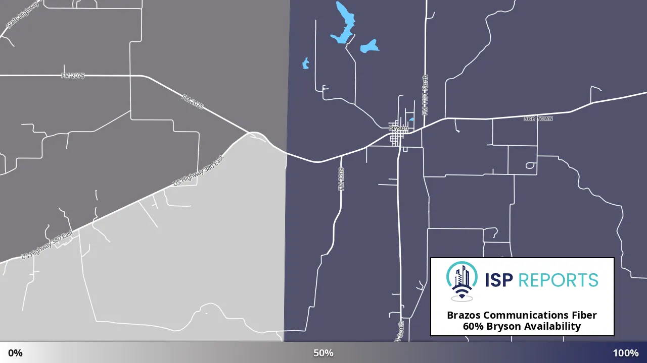 Bryson, TX map of internet availability
