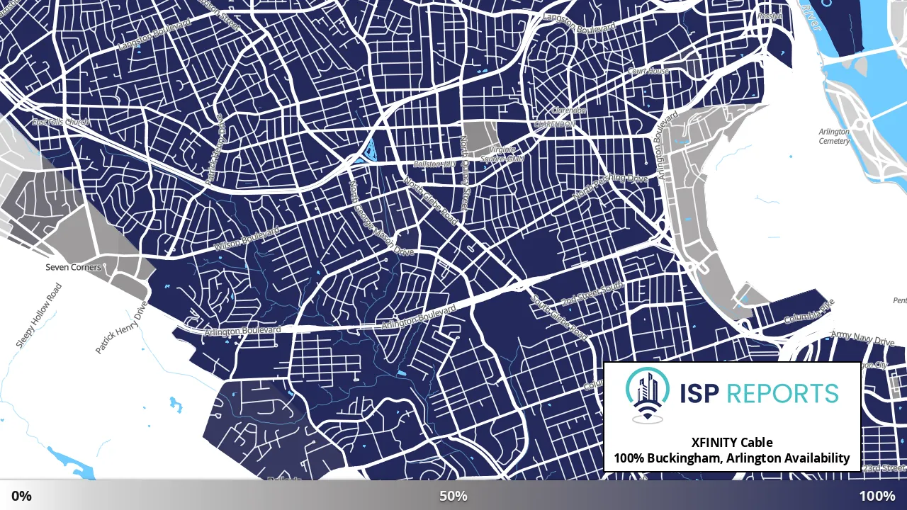Buckingham, Arlington, VA map of internet availability
