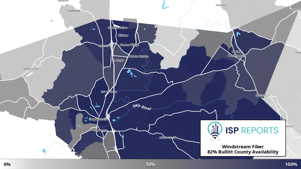 Bullitt County, KY map of internet availability